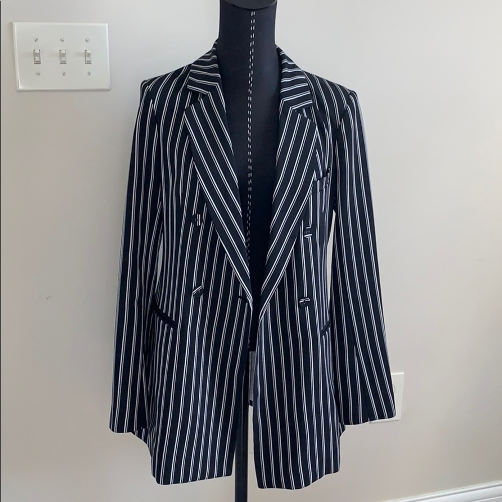 BCBG Black and White Striped Blazer